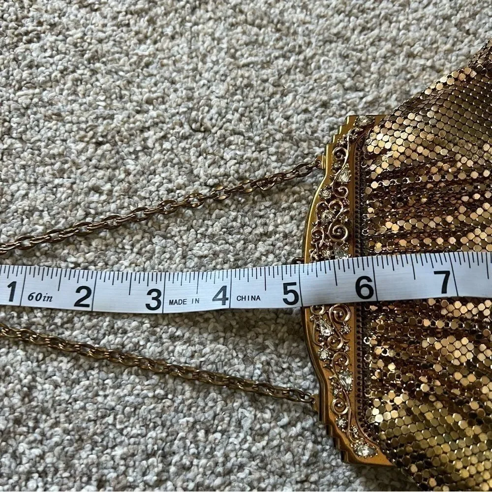 Vintage Whiting & Davis Gold Metal Mesh Rhinestone Kisslock Clutch 1940s/1950s